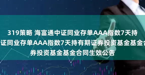 319策略 海富通中证同业存单AAA指数7天持有: 海富通中证同业存单AAA指数7天持有期证券投资基金基金合同生效公告